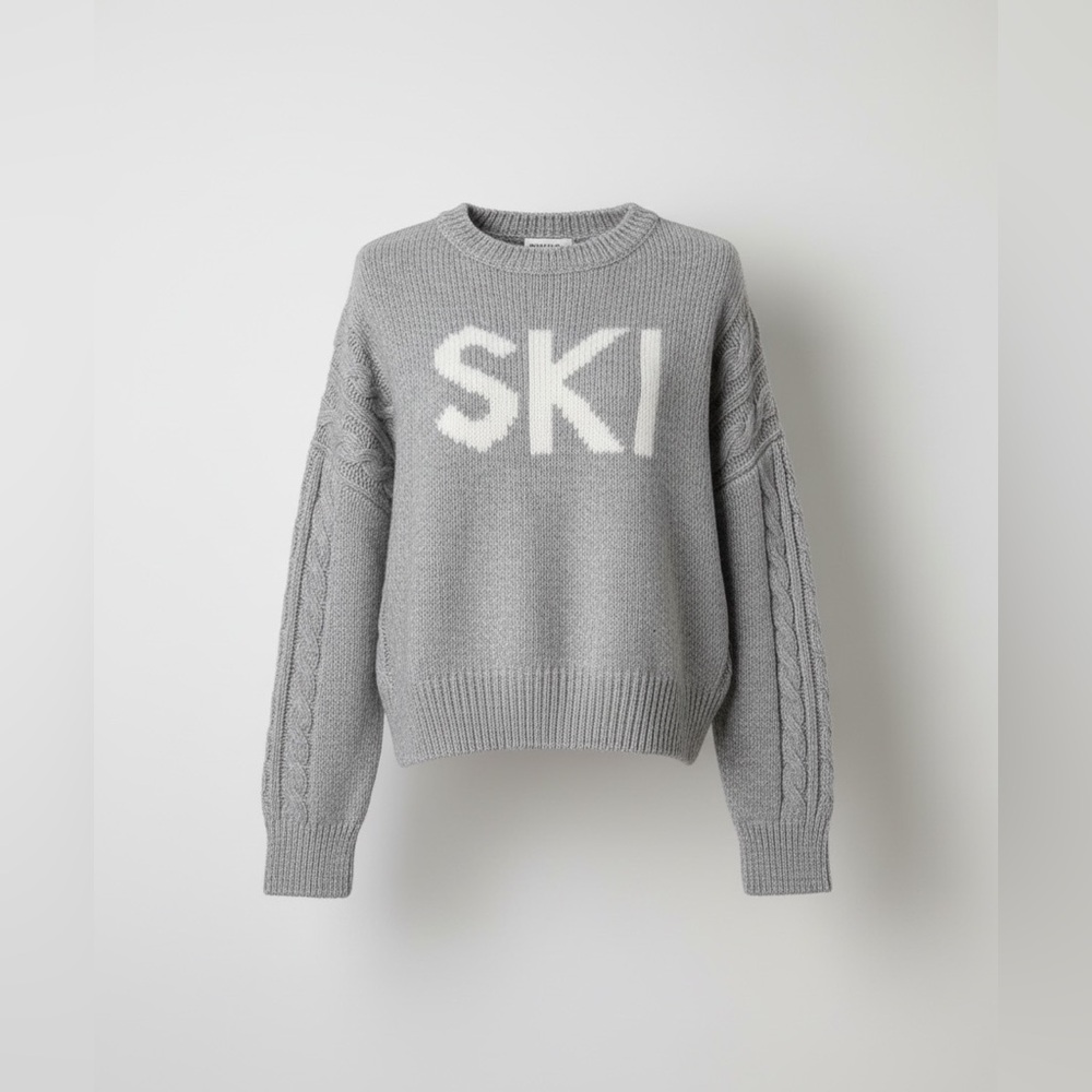 And Now This Grey Knit Crewneck Sweater With White 'SKI' Design